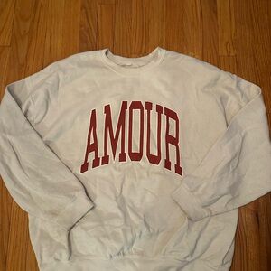 Anthropologie White Sweatshirt with Red 'Amour' Print